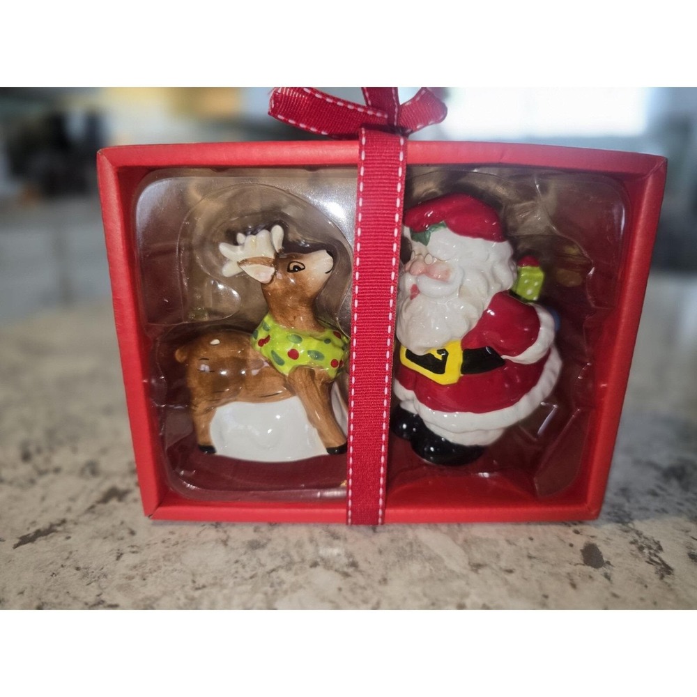 BLUE SKY CLAYWORKS SANTA CLAUS & REINDEER CHRISTMAS SALT-PEPPER SET New In Box